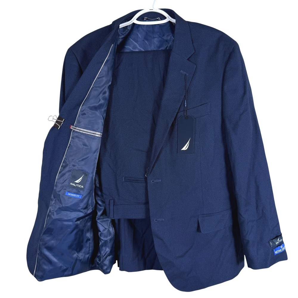 Nautica Active Stretch Suit Mens 48R Jacket 44Wx30L Pants Navy Blue Textured NWT